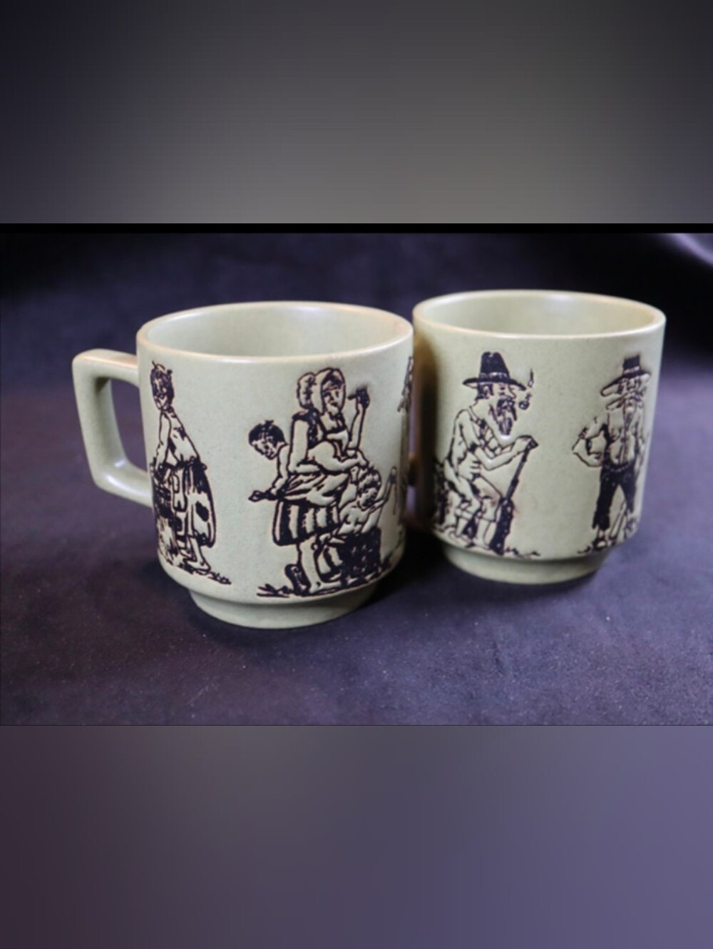 Vintage Set of 2 "Hillbilly” Maw & Paw “Git Yer” Coffee Stoneware Coffee Cups